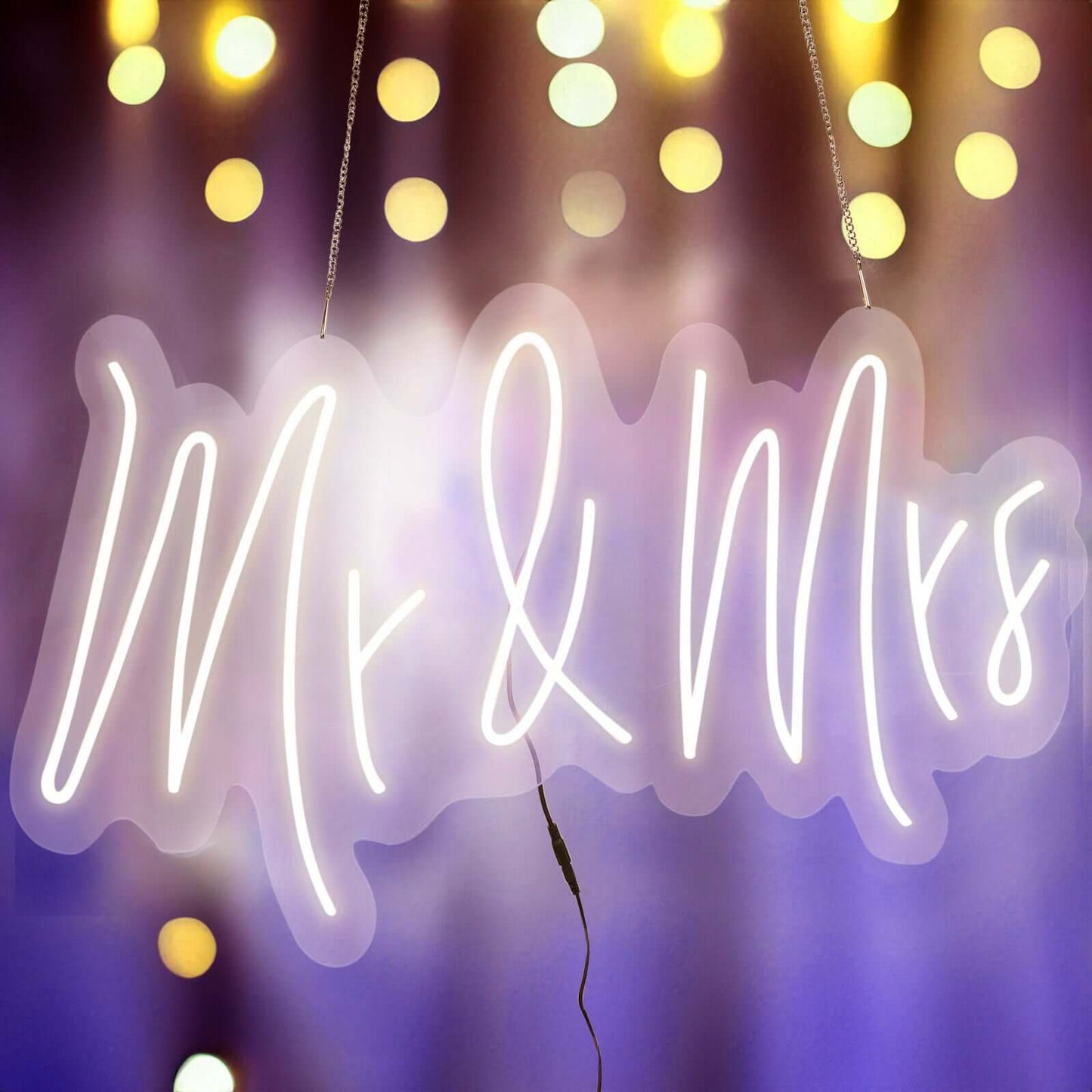 33" Mr and Mrs Neon Light Sign, LED Reusable Wall DÃ©cor Lights With 5ft Hanging Chain