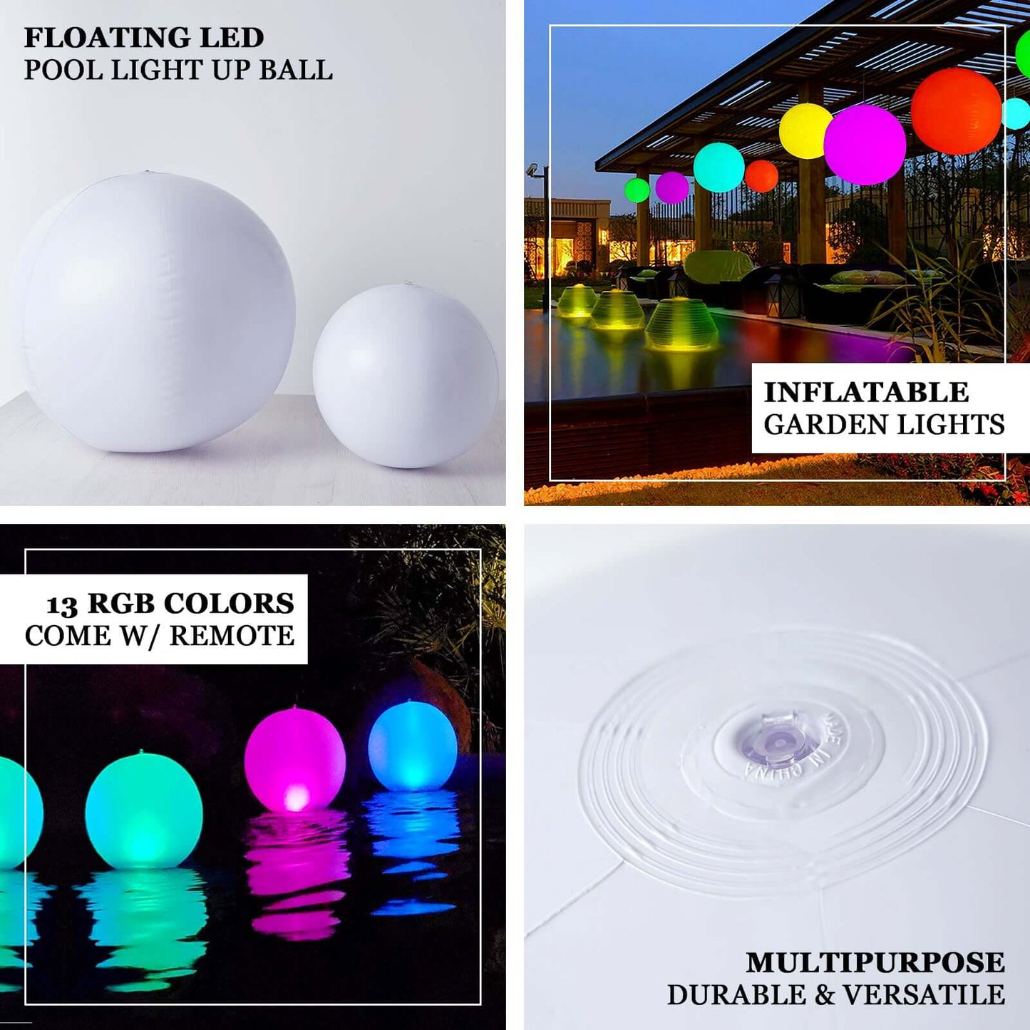 12" Inflatable Outdoor Garden Light Up Ball, Floating Pool Glow Ball With Remote - 13 RGB Colors and 3 Color Modes