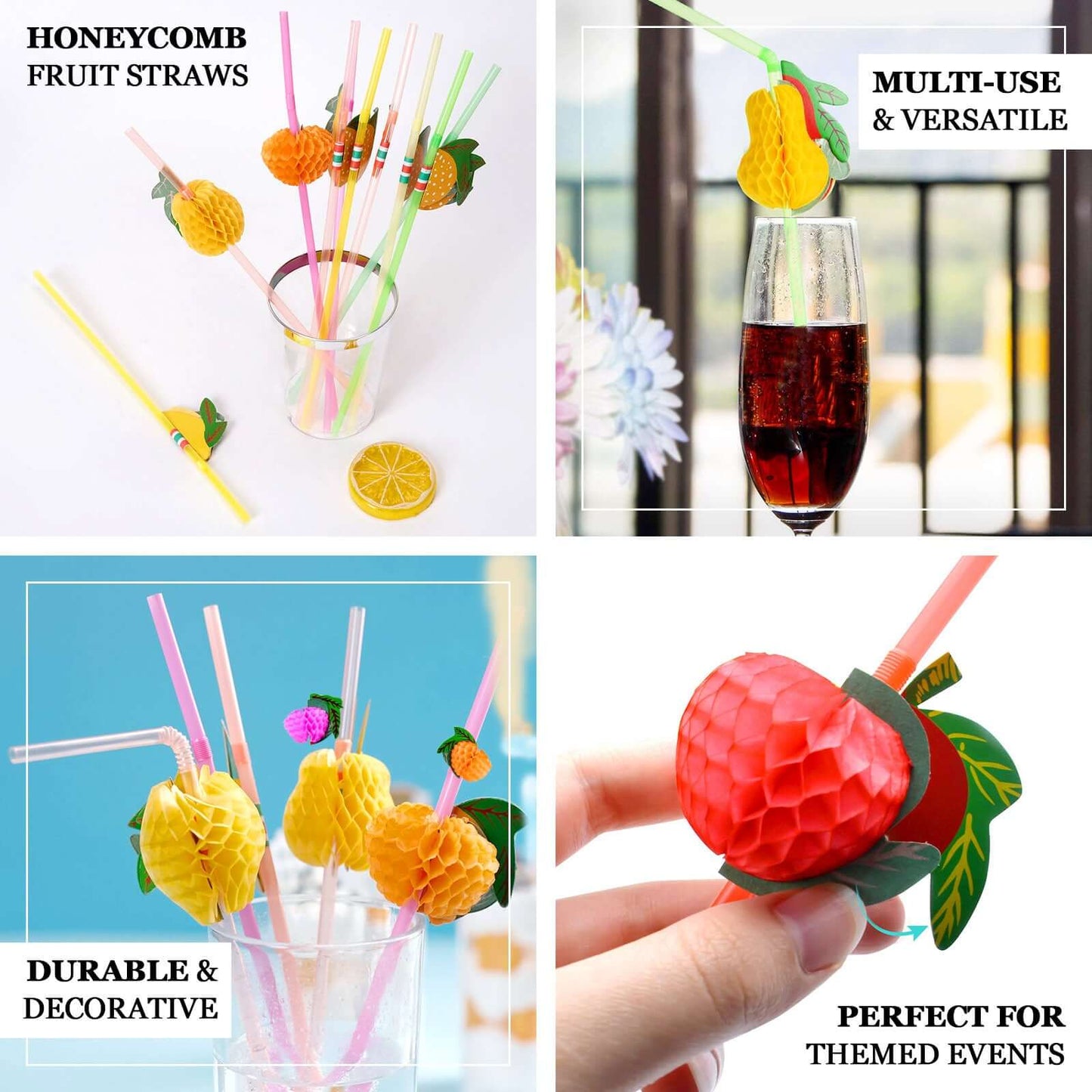 50-Pack Tropical Fruit Drinking Straws Multi-Colored - Disposable Straws for Summer Drinks 10"