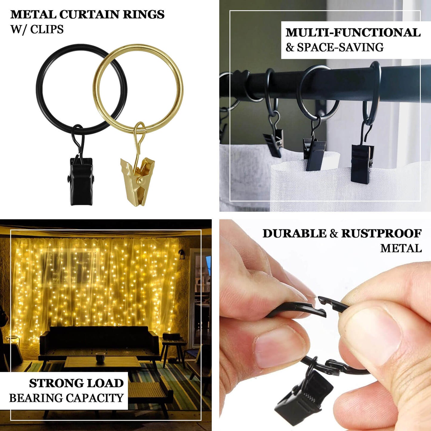 50 Pack Black Metal Openable Curtain Clip Rings, Heavy Duty Rustproof Drapery Backdrop Clip Hangers - 1.5"