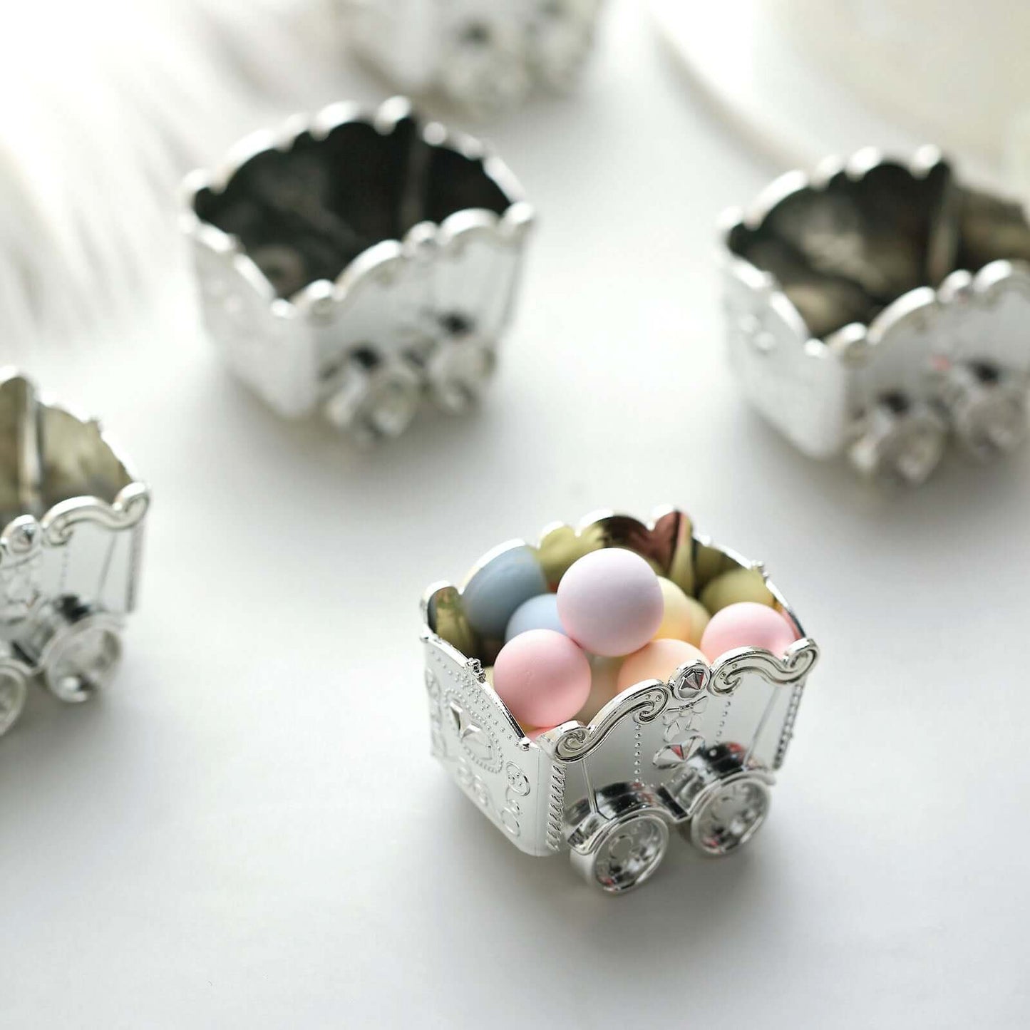 12 Pack 2.5" Silver Mini Chariot Treat Party Favor Boxes, Small Candy Container Gift Boxes