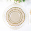 10-Pack Plastic 8" Round Dessert Plates in Taupe with Gold Scalloped Rim - Disposable Appetizer/Salad Plates