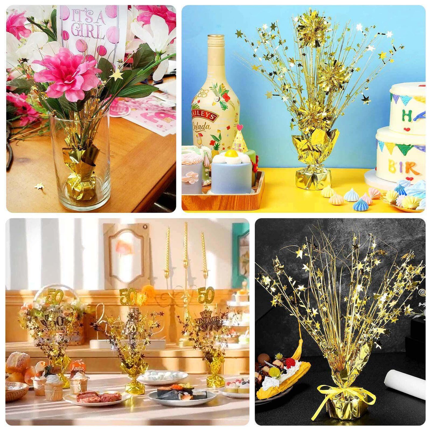 6-Pack Metallic Gold Star Foil Spray Centerpiece Table Decorations, Free-Standing Gleam 'N Burst Party Accessories Eye-Catching Design 13"