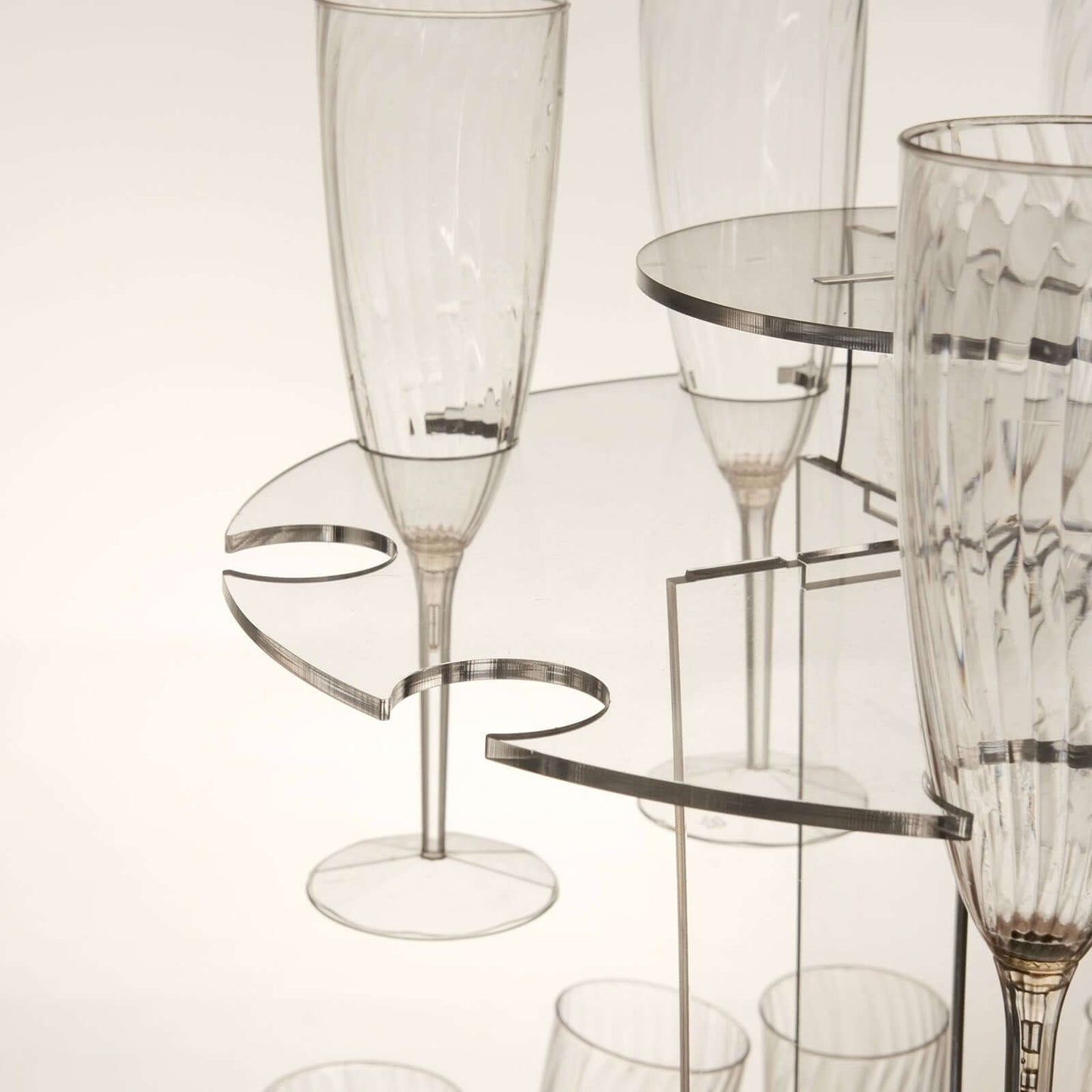 3-Tier Round Champagne Glass Holder Tower Clear Acrylic + 1 Bottle for Professional & Home Use 21"
