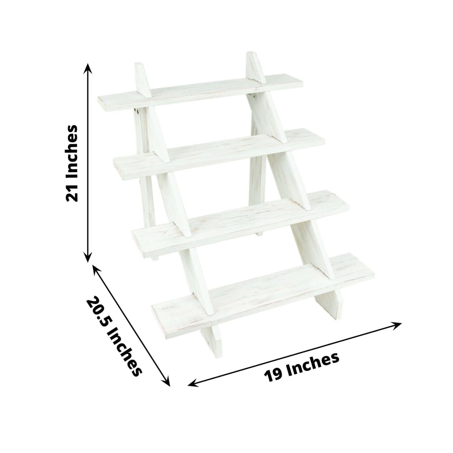 4-Tier Wooden Ladder Shelf Whitewashed Rustic Design - Cascading Stair Step Dessert Display Cupcake Holder 21"