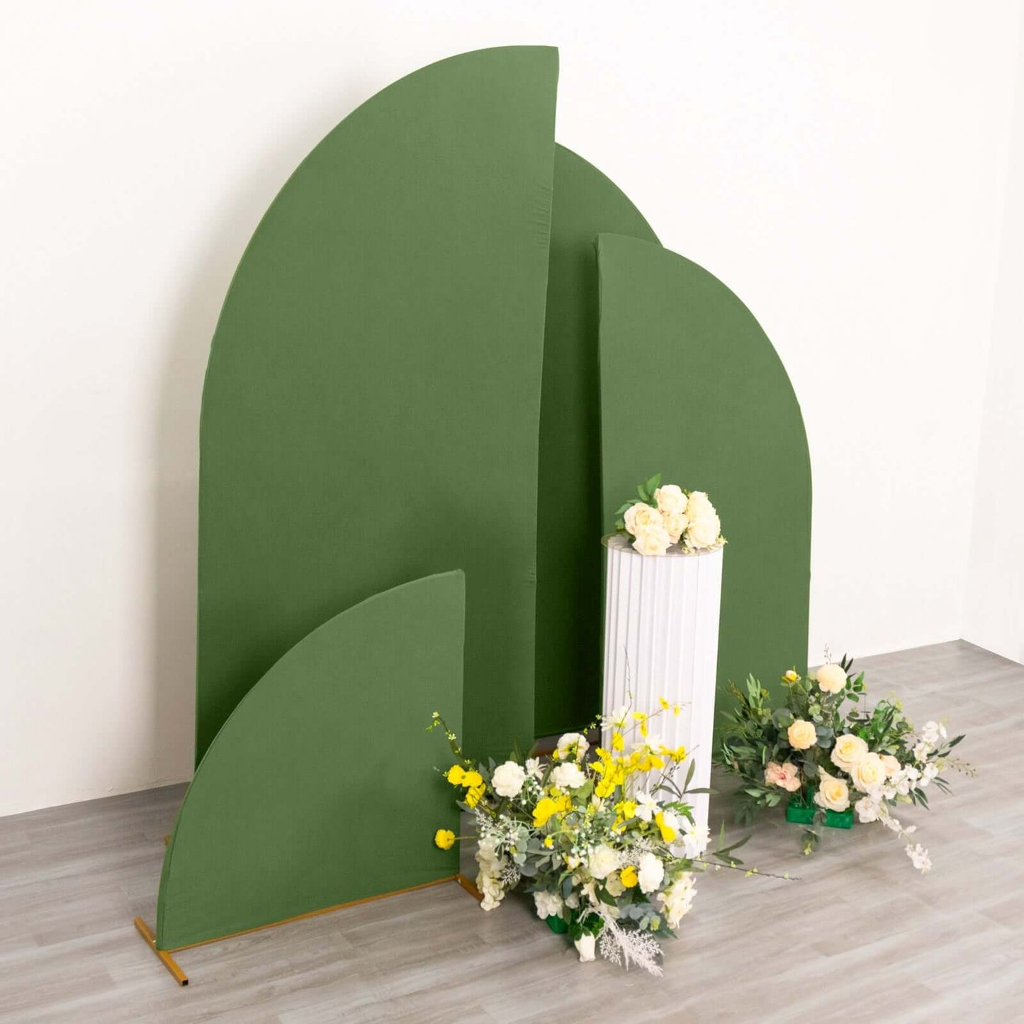 Set of 4 Matte Olive Green Spandex Half Moon Chiara Backdrop Stand Covers, Custom Fitted Wedding Arch Covers - 2.5ft,5ft,6ft,7ft