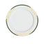 10-Pack Plastic 8" Round Dessert Plates in White with Hunter Emerald Green Rim - Stylish Gold Vine Design Disposable Salad/Appetizer Plates for Special Occasions & Celebrations