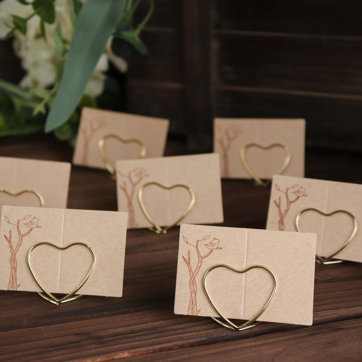 10-Pack Metal Card Holder Stands Double Heart Design Gold - Table Number Stands and Wedding Place Card Menu Clips 1"