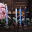 5-Pack Taper Candles Ribbed Wick Ribbon Wax Design Assorted Blue - Premium Unscented Dinner Candles 9"