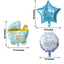 Set of 5 Blue White Boy Baby Shower Mylar Foil Balloon Set, Star, Round and Baby Carriage Balloon Bouquet With Ribbon, Gender Reveal Party Decorations