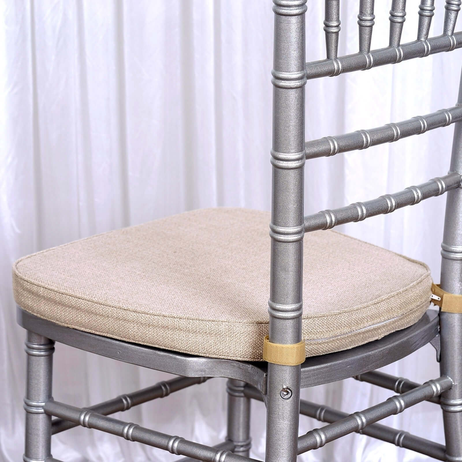 Natural Burlap Chair Cushion with Soft 2" Thick Pad and Ties - Rustic Removable Cover for Chiavari Chairs - Linen Luxes