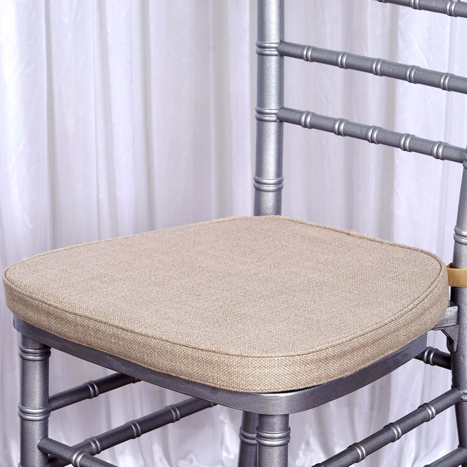 Natural Burlap Chair Cushion with Soft 2" Thick Pad and Ties - Rustic Removable Cover for Chiavari Chairs - Linen Luxes