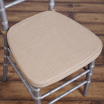 Natural Burlap Chair Cushion with Soft 2" Thick Pad and Ties - Rustic Removable Cover for Chiavari Chairs - Linen Luxes