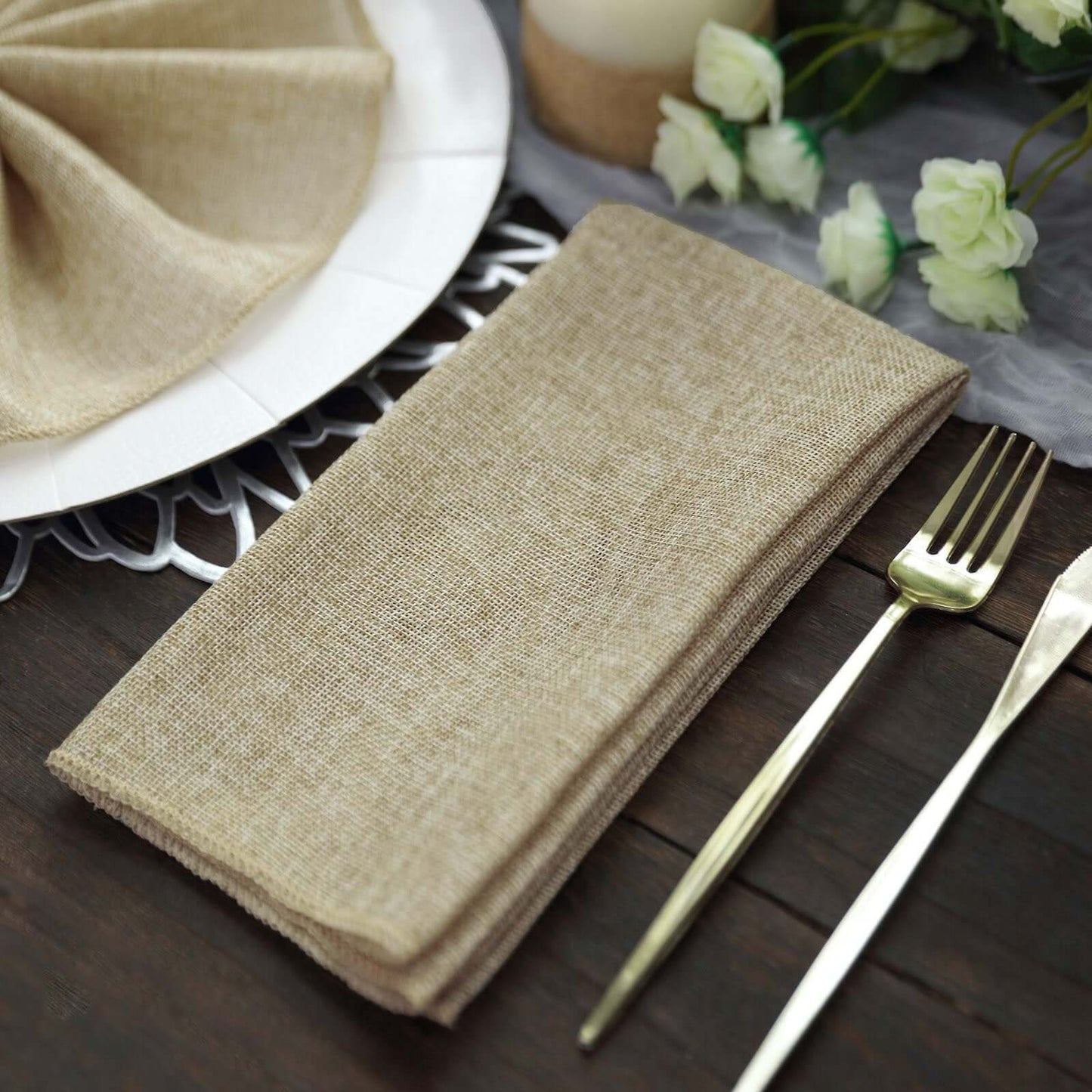5 Pack Faux Jute 19"x19" Napkins Natural - Authentic Burlap Look Cloth Napkins