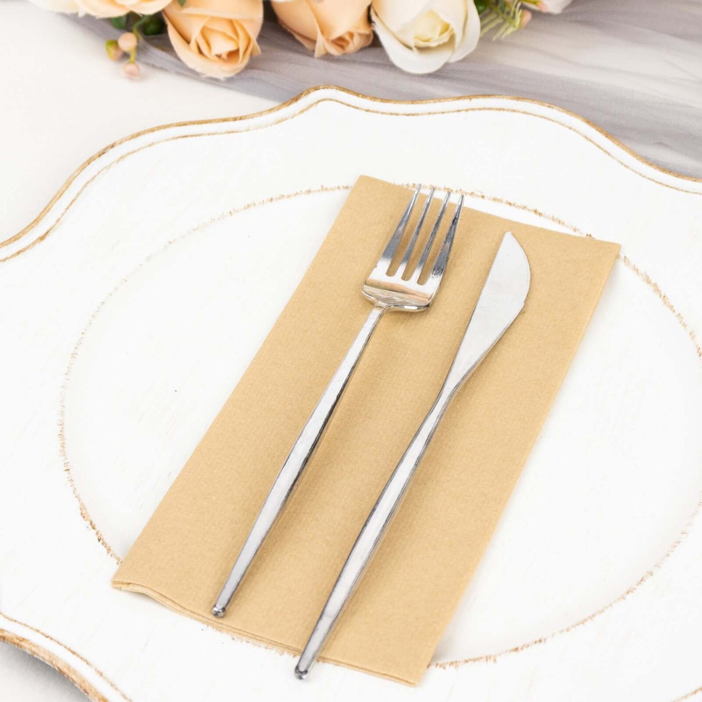 20 Pack Linen-Like Paper 8.5"x4" Napkins Natural - Highly Absorbent & Disposable Airlaid Guest Towels