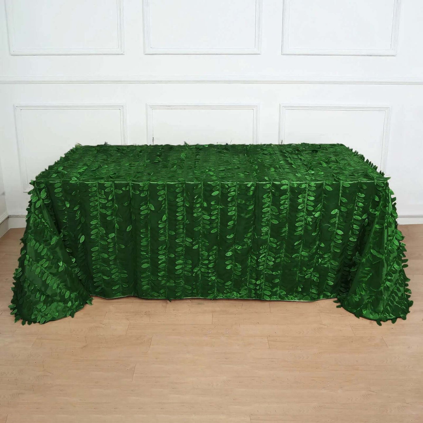 Taffeta 90"x156" Rectangle Tablecloth Green | 3D Leaf Petal Design Seamless Table Cover