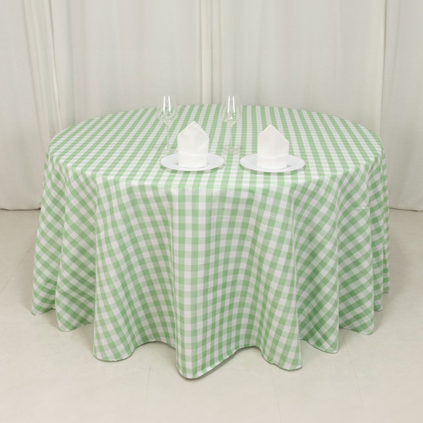 Polyester 120" Round Tablecloth White/Sage Green Seamless - Checkered Buffalo Plaid Table Cover