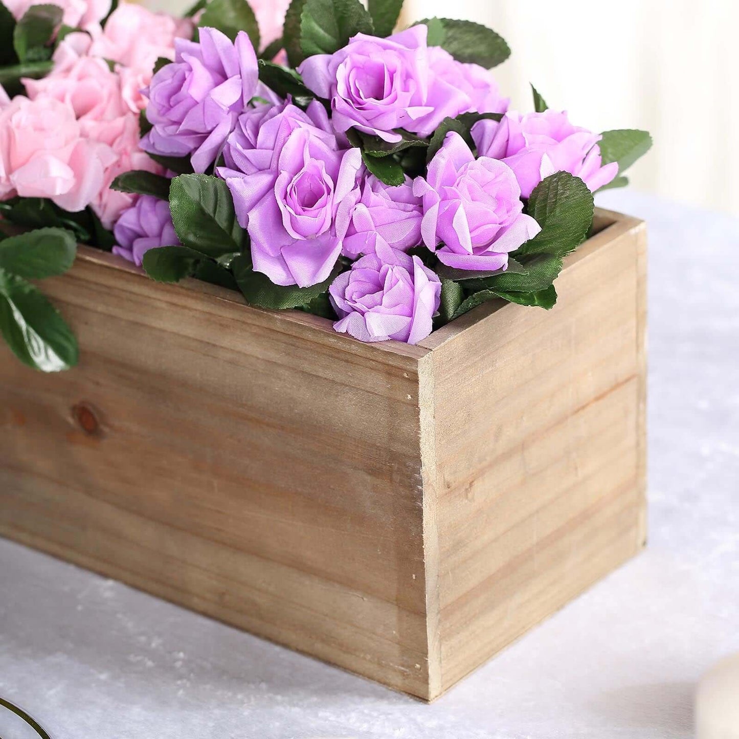 Natural Wood Planter Rectangular Box 30"x6" - Durable Decor with Removable Plastic Liner for Tables - Linen Luxes