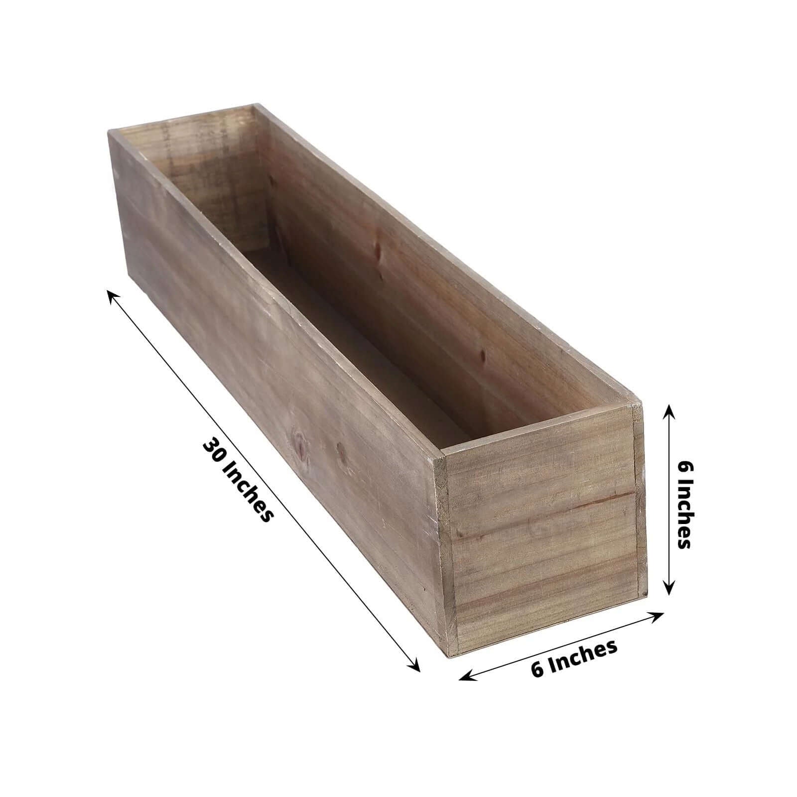 Natural Wood Planter Rectangular Box 30"x6" - Durable Decor with Removable Plastic Liner for Tables - Linen Luxes