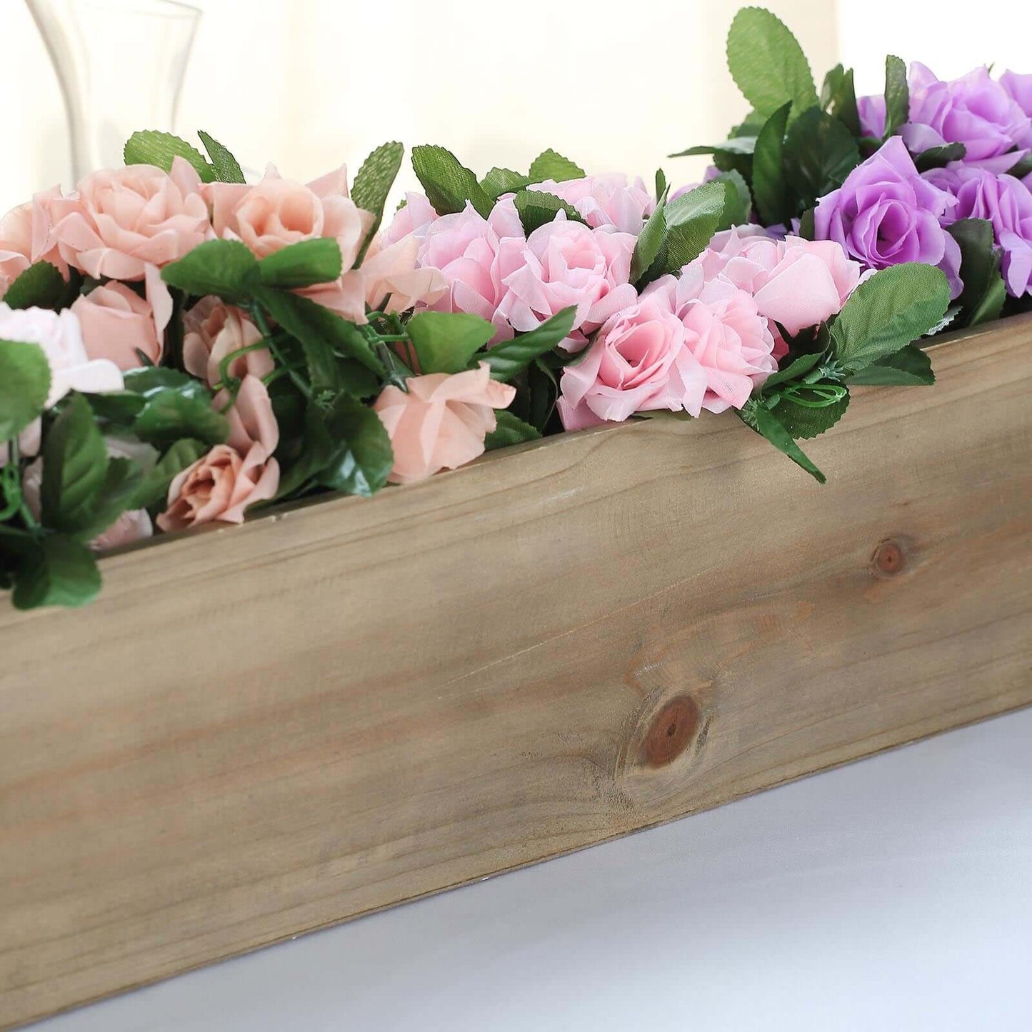 Natural Wood Planter Rectangular Box 30"x6" - Durable Decor with Removable Plastic Liner for Tables - Linen Luxes