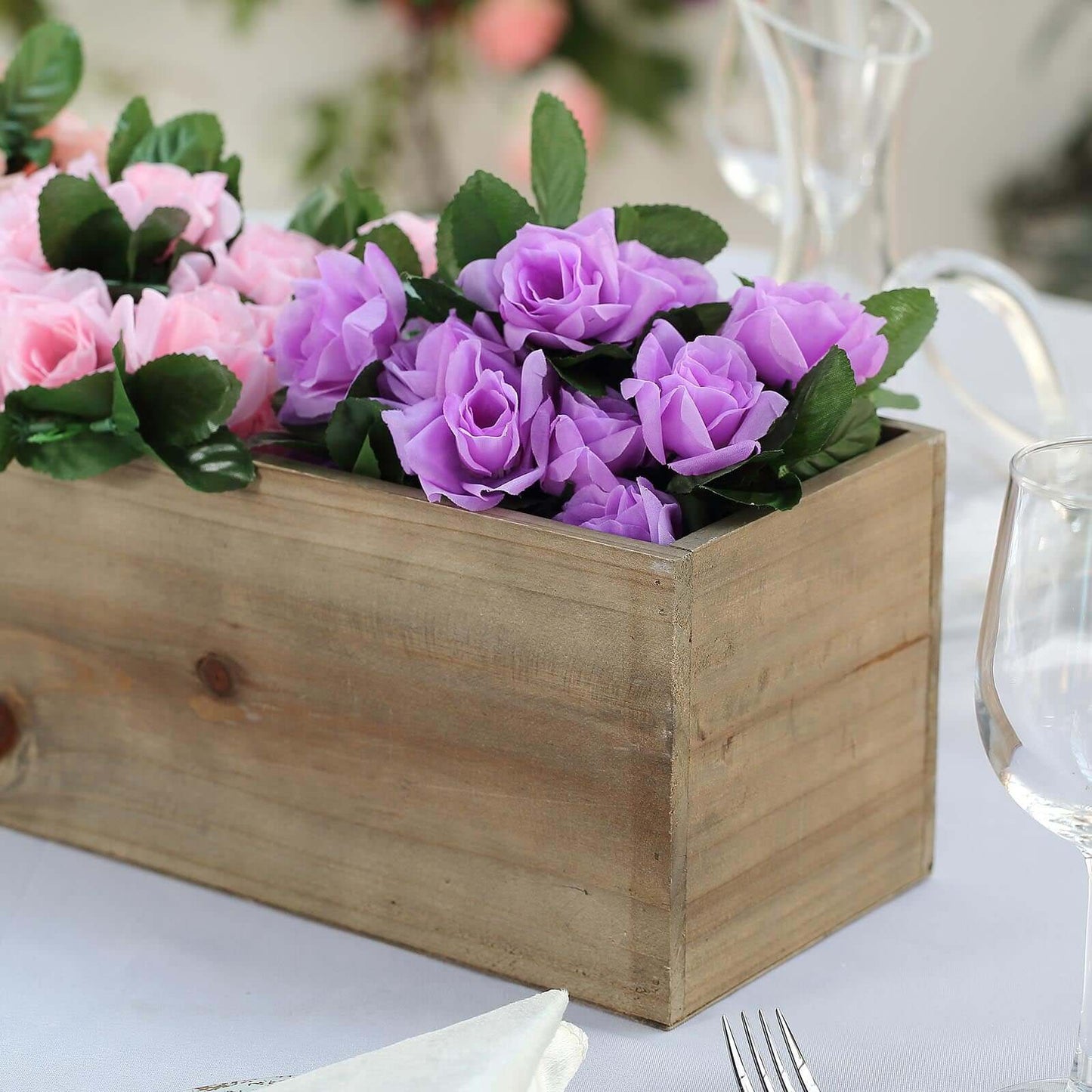 Natural Wood Planter Rectangular Box 30"x6" - Durable Decor with Removable Plastic Liner for Tables - Linen Luxes