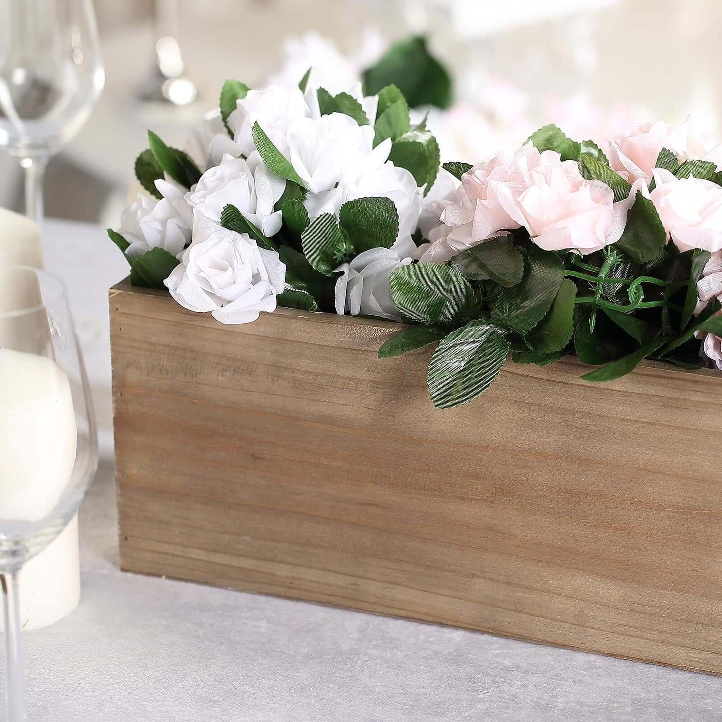 Natural Wood Planter Rectangular Box 30"x6" - Durable Decor with Removable Plastic Liner for Tables - Linen Luxes