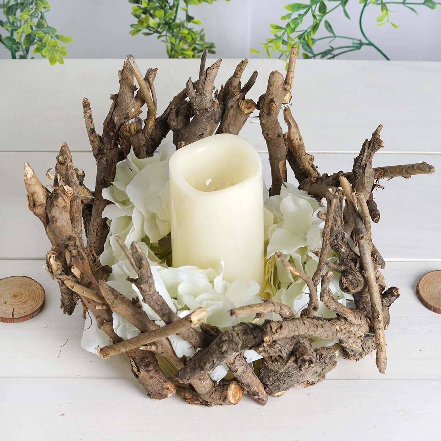 Natural Wooden Candle Holder Centerpiece - Rustic Mini Flower Vase for Events & Tables 6" - Linen Luxes