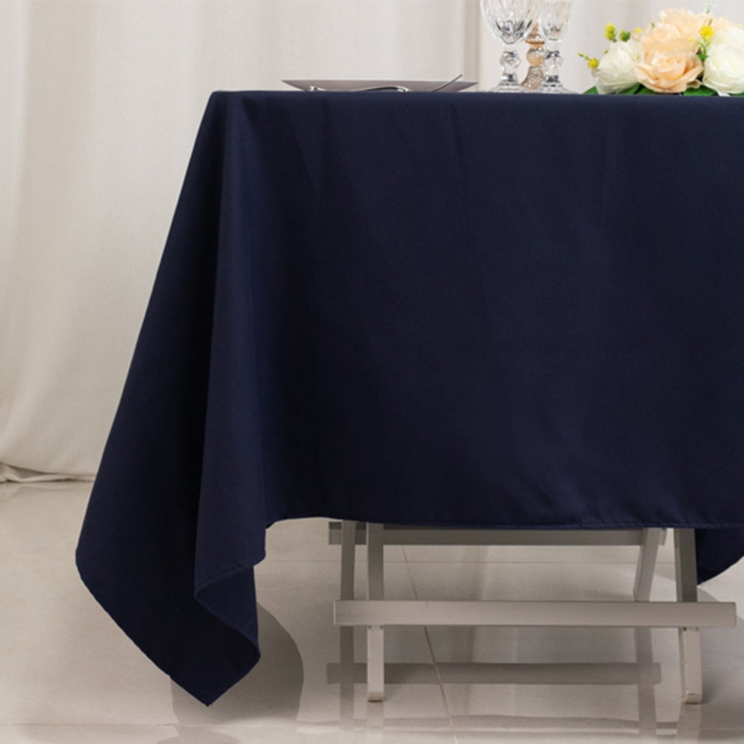 Cotton Blend 70"x70" Square Tablecloth Navy Blue - Wrinkle-Resistant Fabric Table Cover