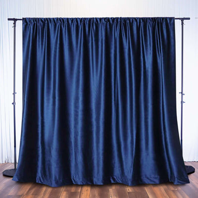 Navy Blue Crushed Velvet Backdrop Curtain â€“ 8ft x 8ft Event Drape with Rod Pocket, Privacy Panel for Photo Booths & Events - Linen Luxes