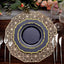 10-Pack Plastic 8" Round Dessert Plates in Navy Blue with Gold Scalloped Rim - Disposable Appetizer/Salad Plates