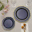 10-Pack Plastic 8" Round Dessert Plates in Navy Blue with Gold Scalloped Rim - Disposable Appetizer/Salad Plates