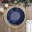 10-Pack Plastic 10" Round Dinner Plates in Navy Blue with Gold Rim - Glossy Disposable Party Plates