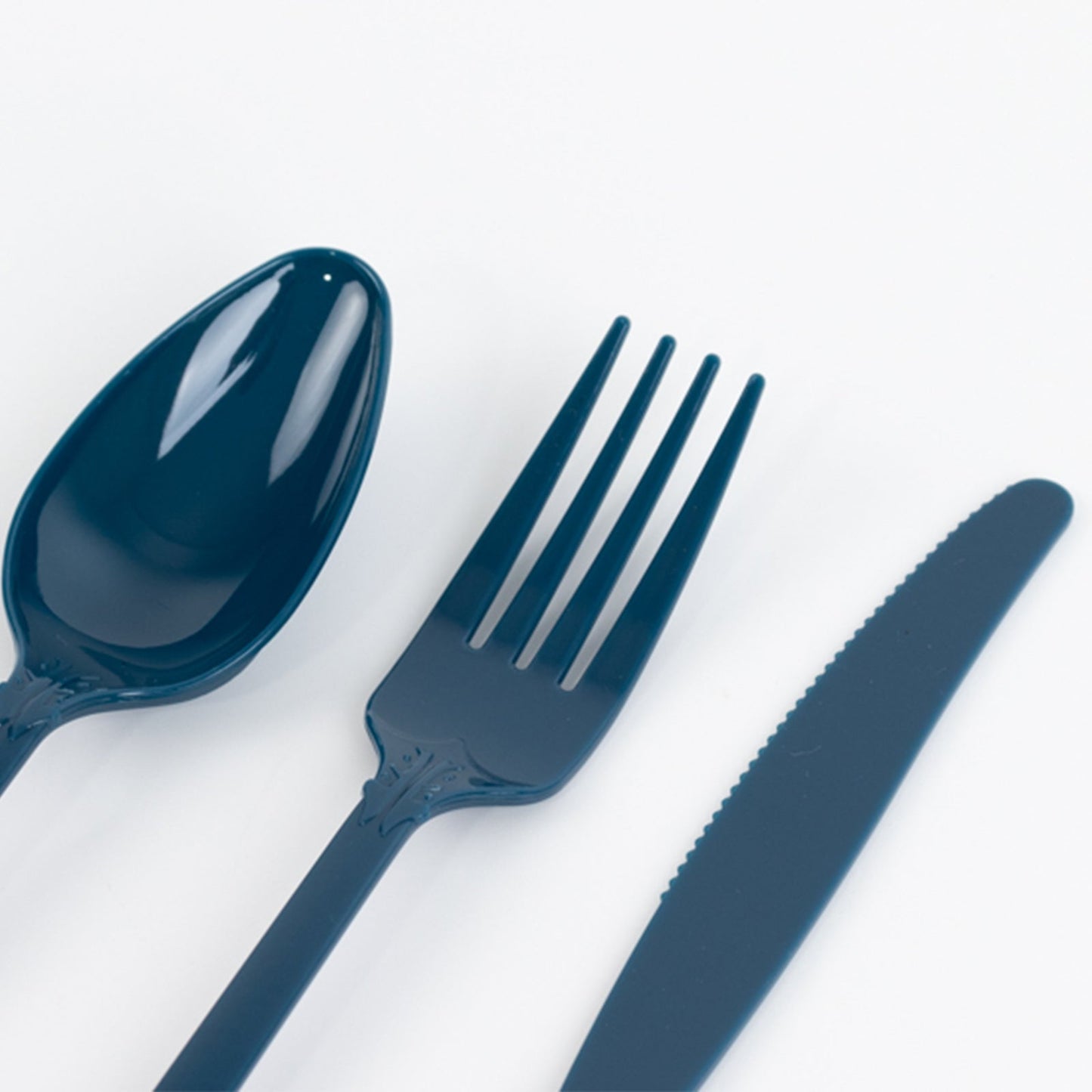 72 Pcs Plastic Silverware Set in Baroque Style Navy Blue - Heavy Duty Disposable Knife, Fork, and Spoon Set
