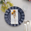 10-Pack Plastic 11" Round Dinner Plates in Navy Blue Ruffled Rim with Gold Edging - Sturdy Disposable Dinnerware