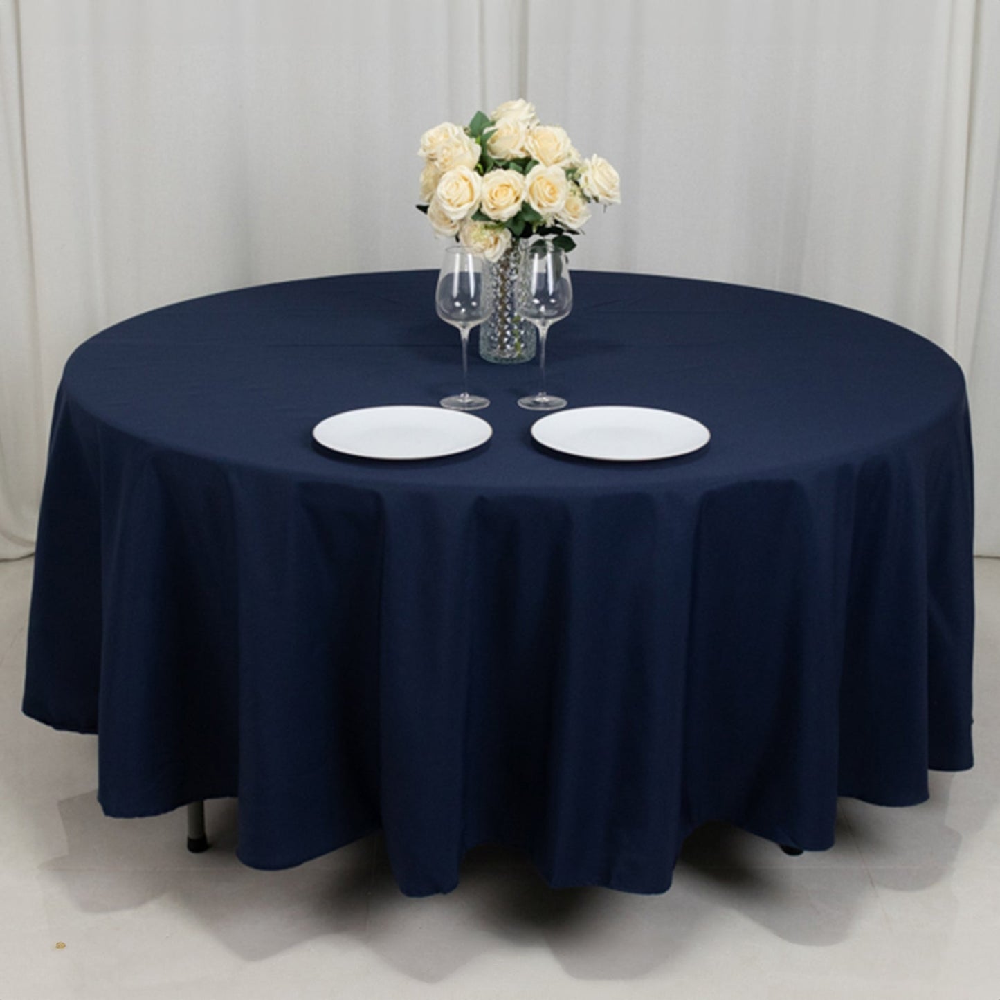 Fire Retardant Premium Polyester 108" Round Tablecloth Navy Blue - High-Performance Table Cover
