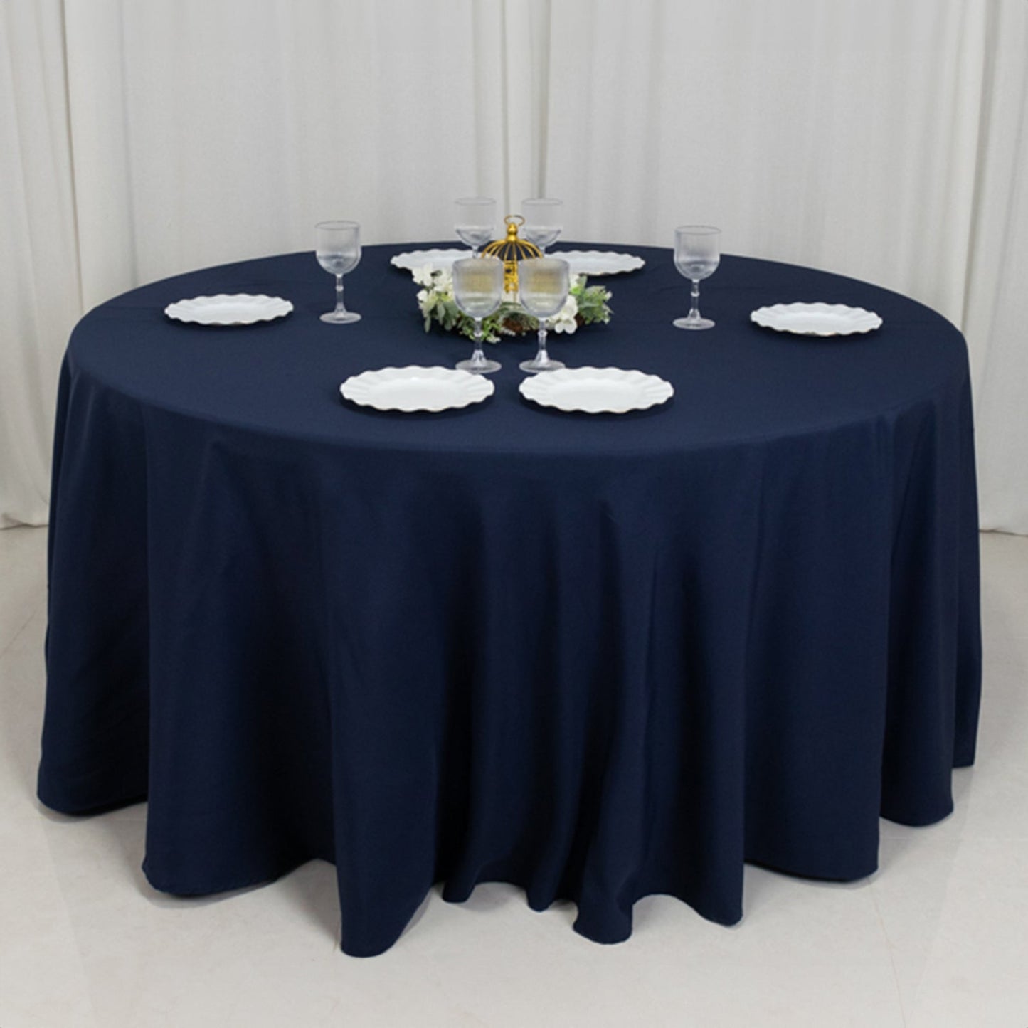 Fire Retardant Premium Polyester 120" Round Tablecloth Navy Blue - High-Performance Seamless Table Cover