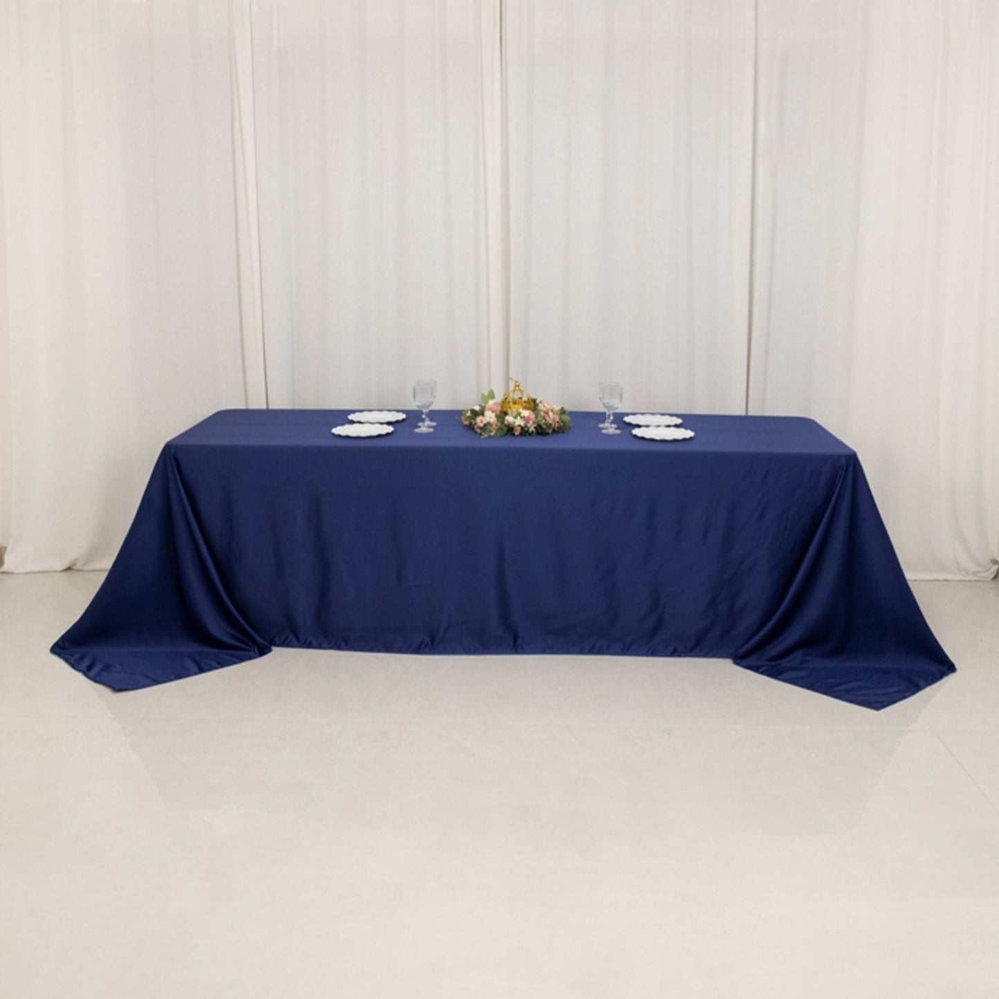 Lamour Satin 90"x156" Rectangle Tablecloth Navy Blue - Luxurious, Soft Seamless Table Cover