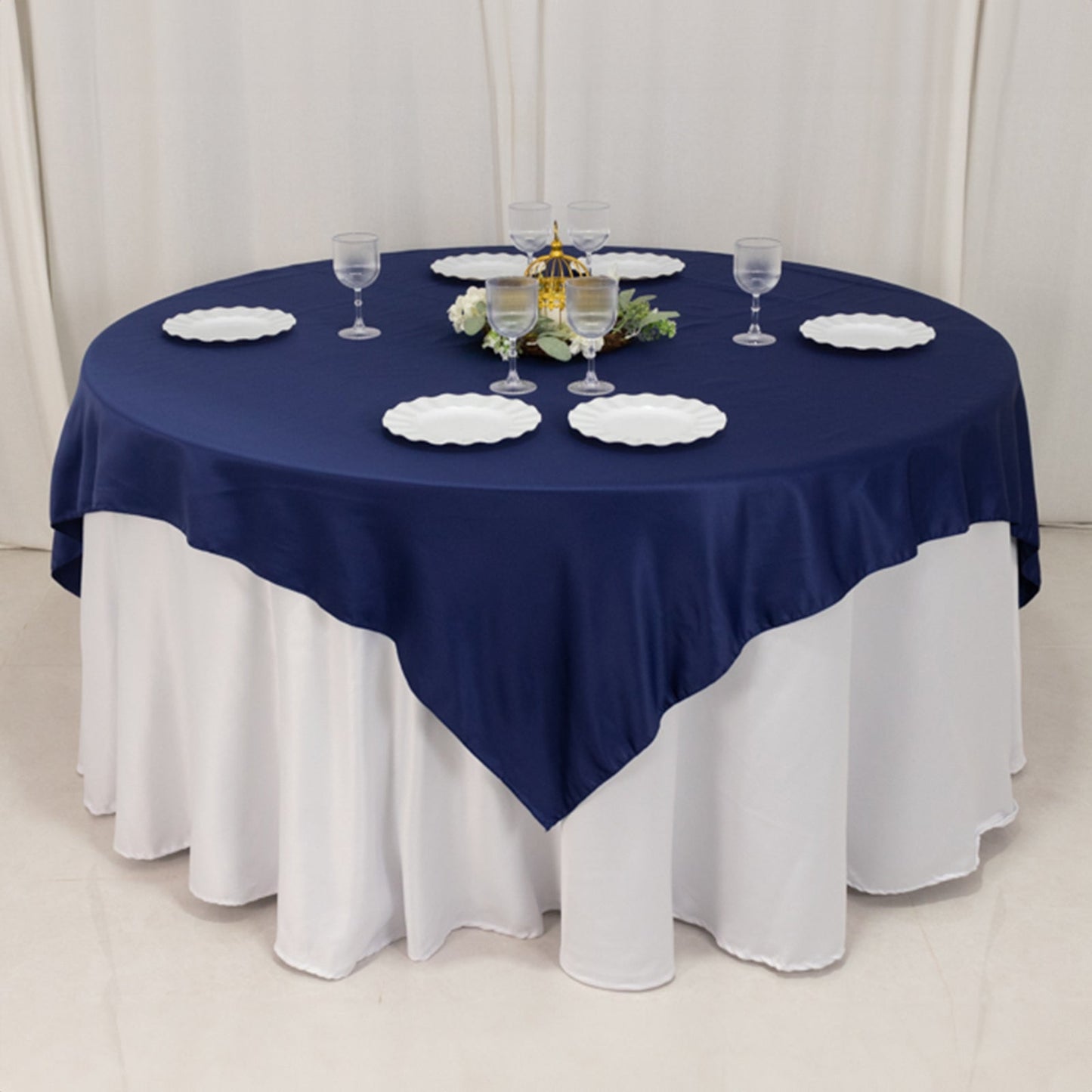 Lamour Satin 72"x72" Table Overlay Square Tablecloth Navy Blue - Smooth Finish Table Topper