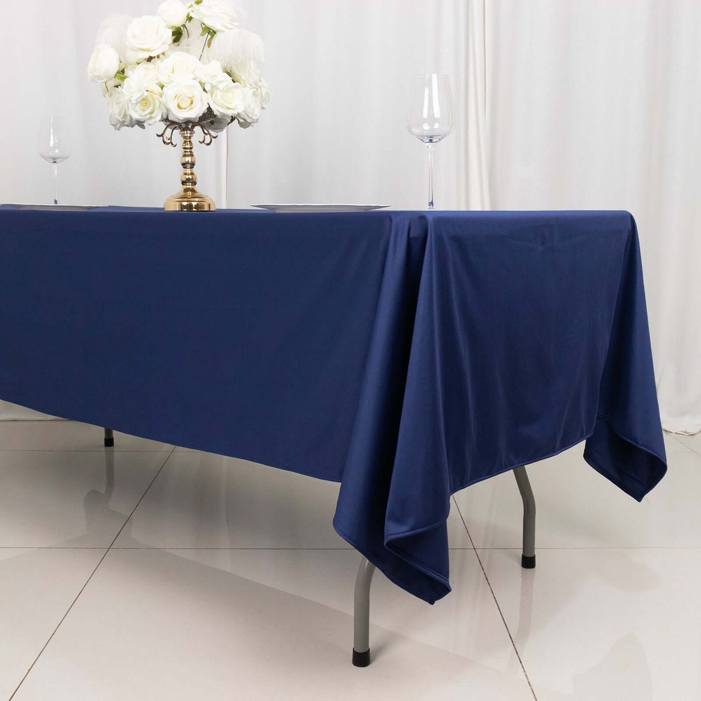Scuba Rectangular 60"x102" Tablecloth Navy Blue - Wrinkle Free & Stain Resistant Table Cover