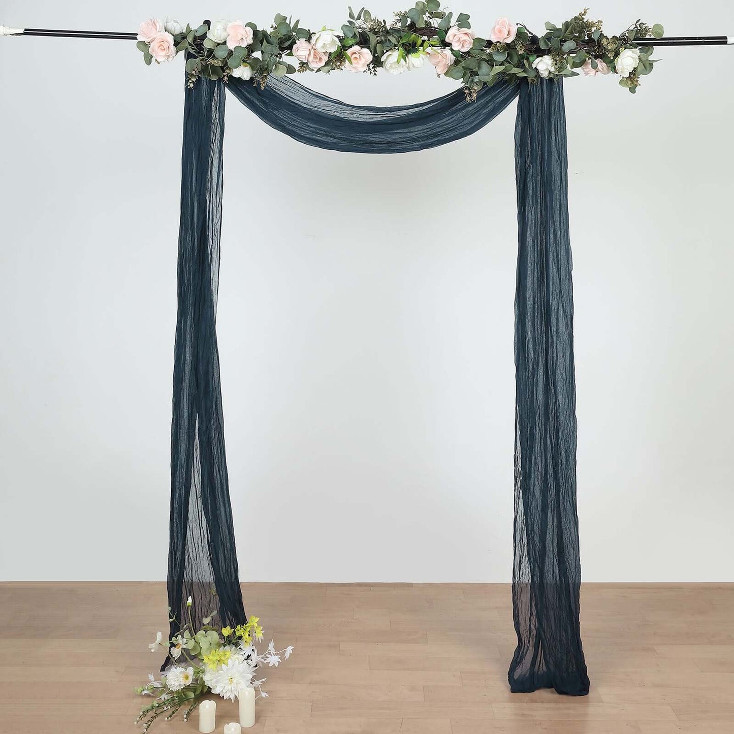 20ft Navy Blue Gauze Cheesecloth Fabric Wedding Arch Drapery, Window Scarf Valance, Boho Decor Arbor Curtain Panel