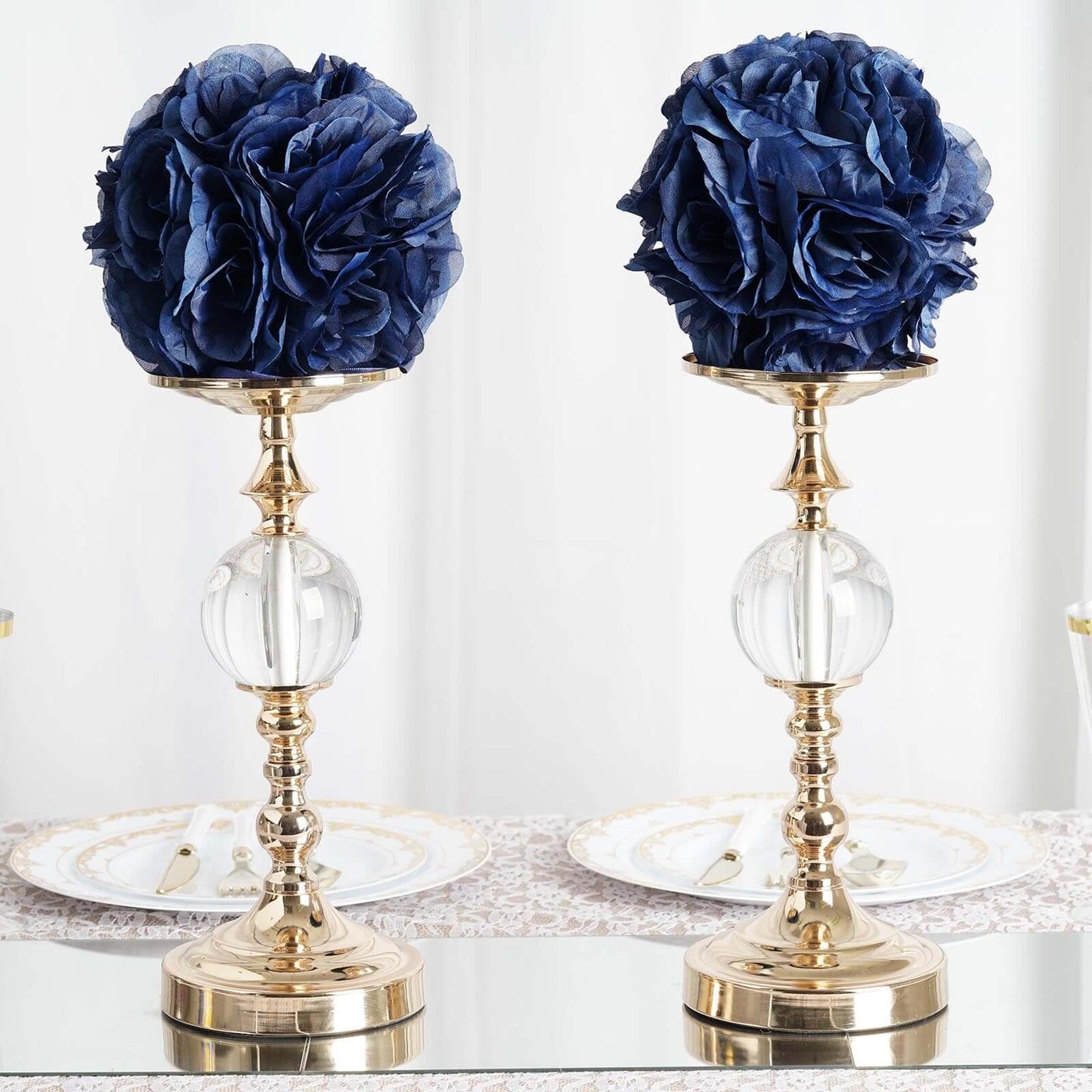 2 Pack 7" Navy Blue Artificial Silk Rose Kissing Ball, Flower Ball