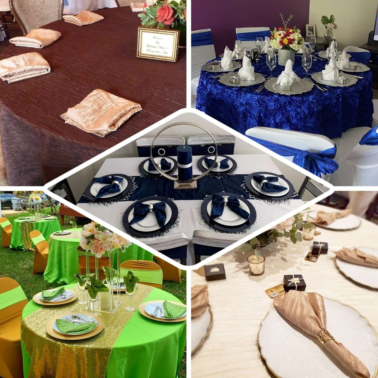 5 Pack Taffeta 20"x20" Napkins Navy Blue - Accordion Crinkle Dinner Napkins