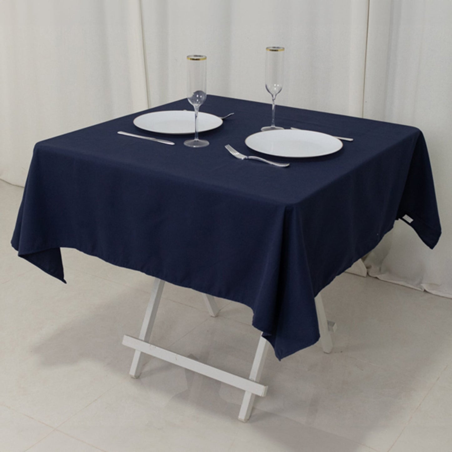 Cotton Blend 54"x54" Square Tablecloth Navy Blue - Wrinkle-Resistant Table Cover