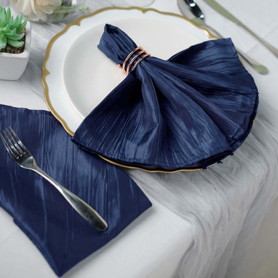 5 Pack Taffeta 20"x20" Napkins Navy Blue - Accordion Crinkle Dinner Napkins