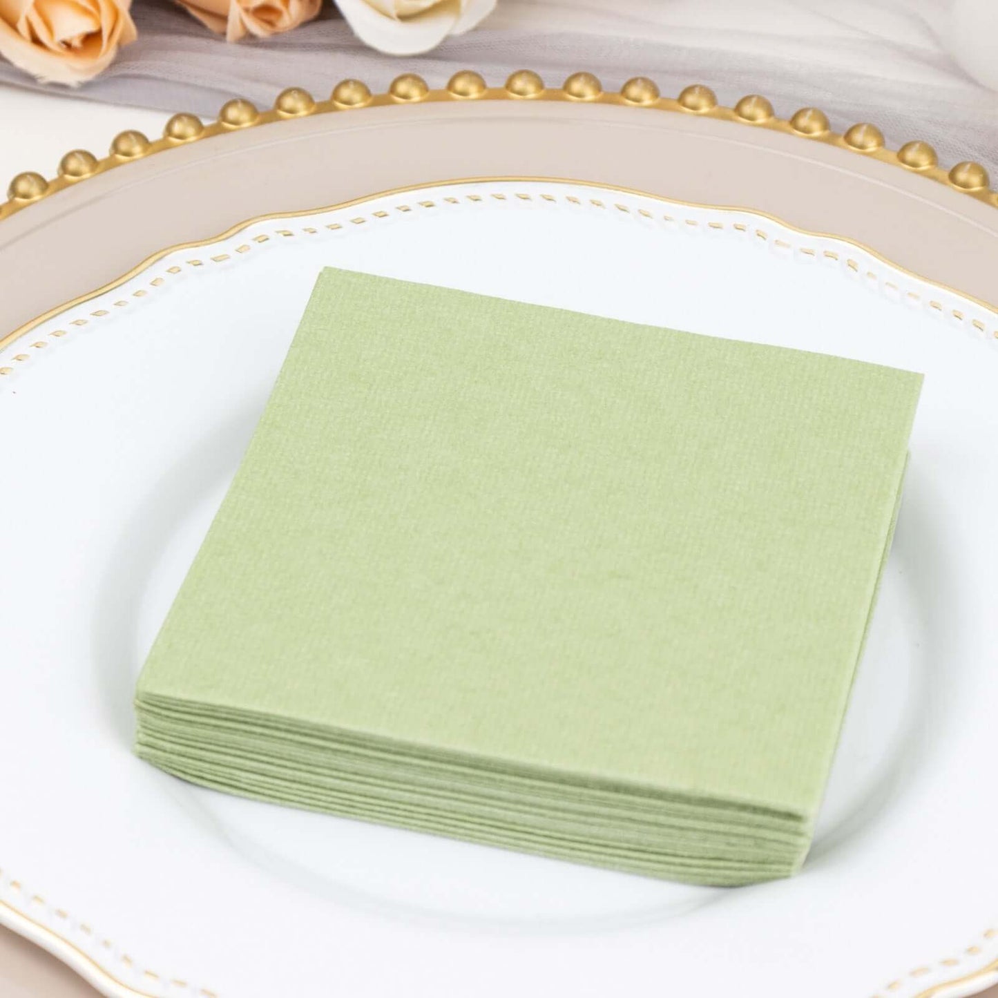 20 Pack Linen-Like Paper 5"x5" Napkins Sage Green - Highly Absorbent Airlaid Napkins