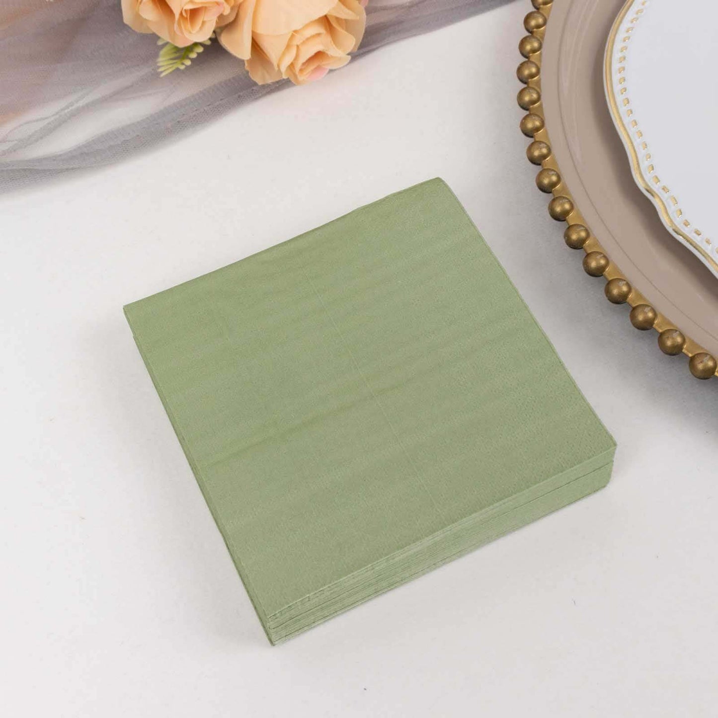 50-Pack Paper Beverage Napkins Sage Green - 2 Ply Disposable Soft 18GSM Cocktail Napkins 5"x5"