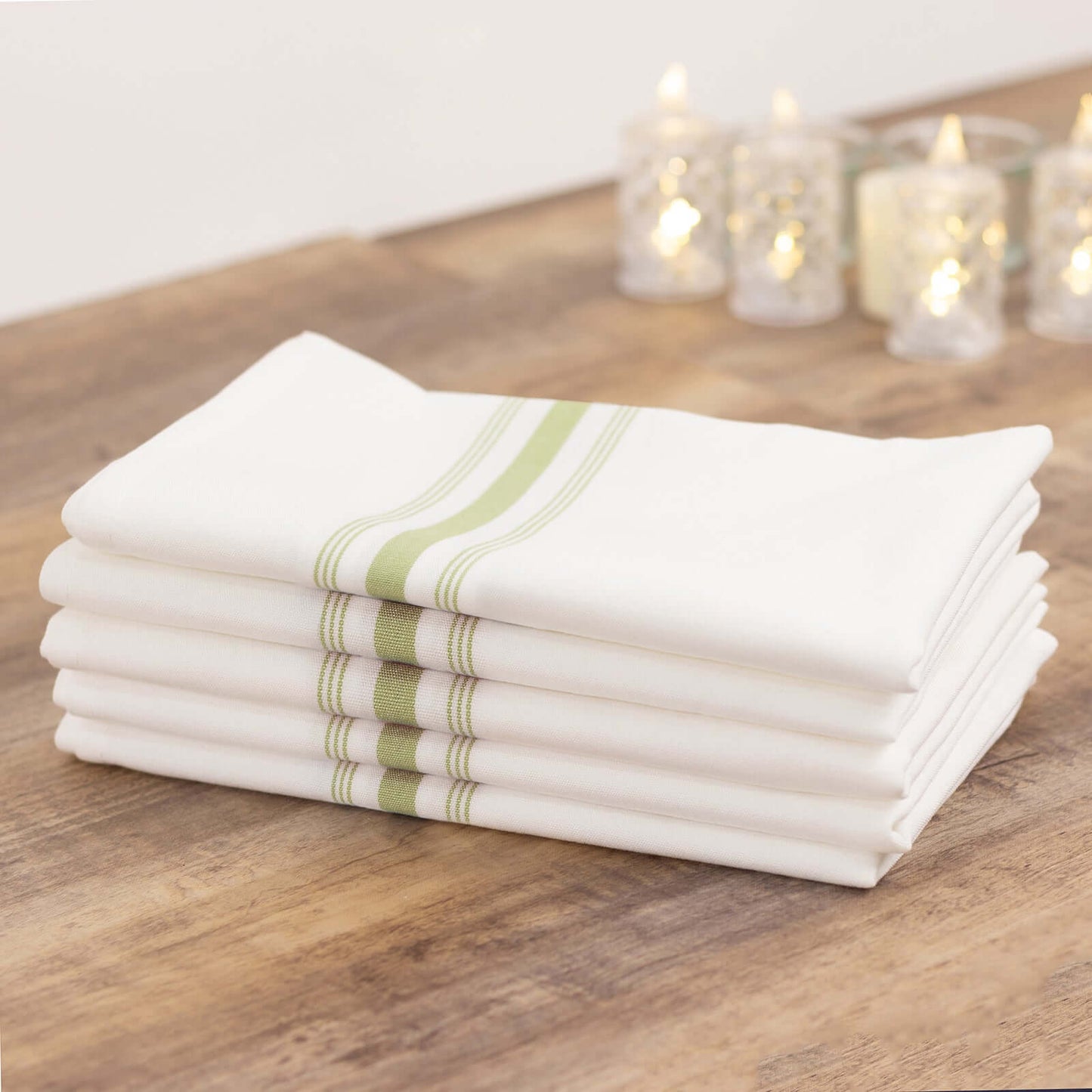 10 Pack Premium Spun Polyester 18"x22" Napkins White/Sage Green Bistro Style - Highly Absorbent Cotton-Like Feel Cloth Napkins