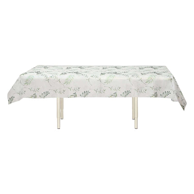 Non-Woven Tablecloth Rectangle White/Green with Olive Leaves Print - Perfect Disposable Table Cover for Summer 60"x102"