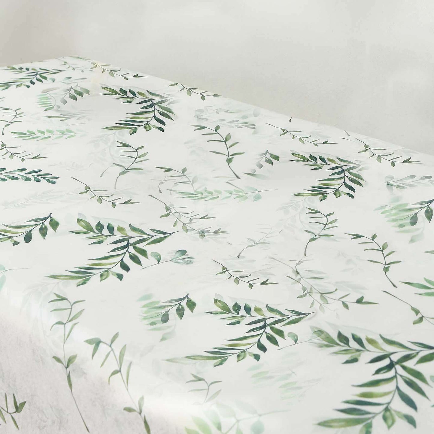 Non-Woven Tablecloth Rectangle White/Green with Olive Leaves Print - Perfect Disposable Table Cover for Summer 60"x102"