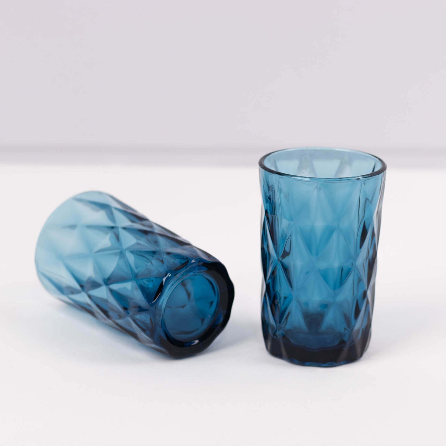 6-Pack Whiskey Glasses Ocean Blue Textured Crystal Cut Design with Heavy Base - Highball Tumblers for Parties & Events 12oz 5"